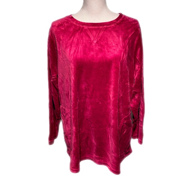 Denim & Co Active pullover velour cozy soft XL Petite Dark Pink Banded hem cuffs - Picture 1 of 7